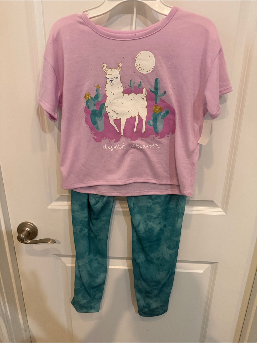SO Lavender Llama Top & Teal Tie-Dye Leggings Kids Pajama Set